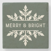 Merry & Bright Moderne Typografie Snowflake Steinuntersetzer (Vorderseite)