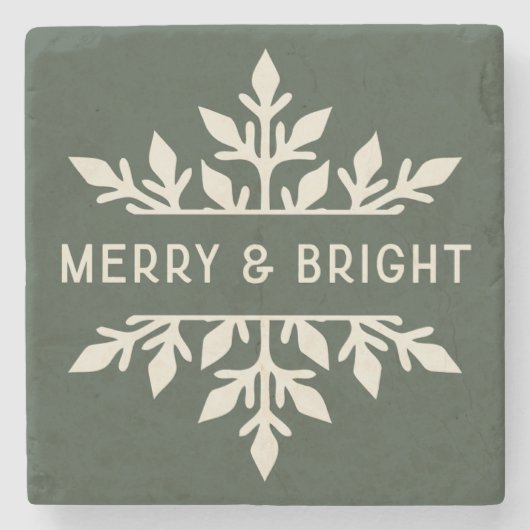 Merry & Bright Moderne Typografie Snowflake Steinuntersetzer (Vorderseite)