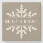 Merry & Bright Moderne Typografie Snowflake Steinuntersetzer (Vorderseite)
