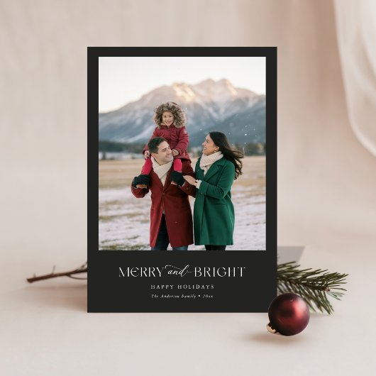 Merry & Bright Modernes Foto Weihnachten Schwarz