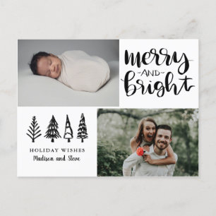 Merry & Bright   Modernes Script Holiday Foto Feiertagspostkarte