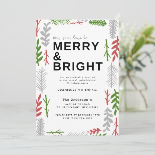 Merry Bright Neighbhood Christmas Party Einladung (Stehend Vorderseite)