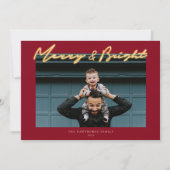 Merry & Bright Neon Lettering Foto Holiday Card (Vorderseite)