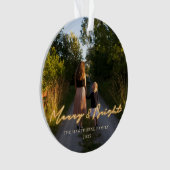 Merry & Bright Neon Lettering Foto Holiday Ornament (Vorderseite)