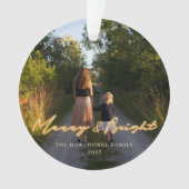 Merry & Bright Neon Lettering Foto Holiday Ornament (Vorderseite)