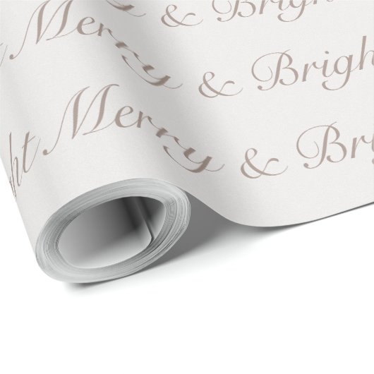"Merry & Bright" Neutral Script Minimalist Geschenkpapier (Rolleneckpunkt)