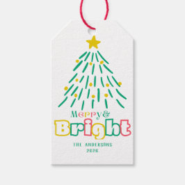 Merry & Bright Niedlich Hand Zeichnete Weihnachtsb Geschenkanhänger