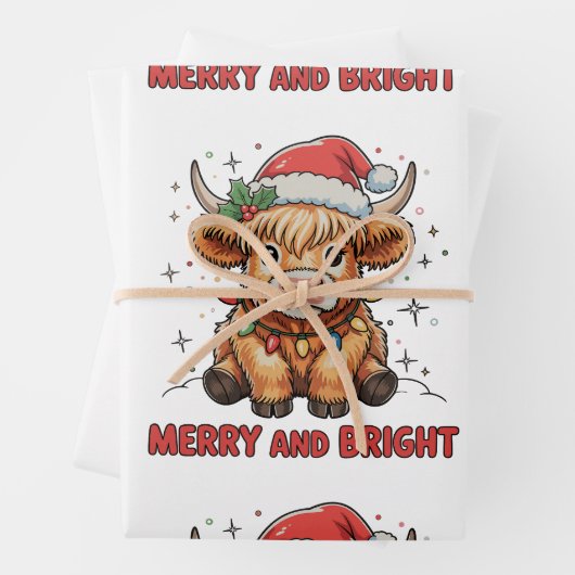 Merry & Bright Niedlich Highland Baby Cow Weihnach Geschenkpapier Set (Beispiel)