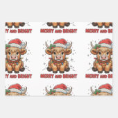 Merry & Bright Niedlich Highland Baby Cow Weihnach Geschenkpapier Set (Vorderseite)