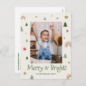 Merry Bright Niedlich Modernes Foto Weihnachten (Vorne/Hinten)