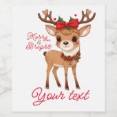 Merry&Bright Niedlich Reindeer Weinetikett (Einzelnes Label)