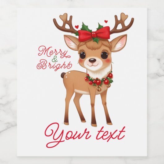 Merry&Bright Niedlich Reindeer Weinetikett (Einzelnes Label)