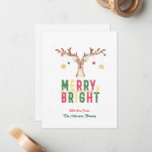 Merry & Bright Niedlich Rentier Weihnachtsschmuck Mitteilungskarte (Vorderseite/Rückseite Beispiel)
