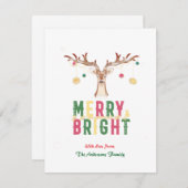Merry & Bright Niedlich Rentier Weihnachtsschmuck Mitteilungskarte (Vorne/Hinten)