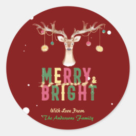 Merry & Bright Niedlich Rentier Weihnachtsschmuck Runder Aufkleber