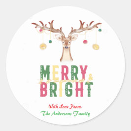 Merry & Bright Niedlich Rentier Weihnachtsschmuck Runder Aufkleber