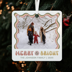 Merry & Bright Niedlich Weihnachten Foto Retro far Ornament Aus Metall
