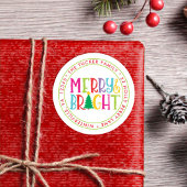Merry & Bright Niedliche Weihnachtsrücksendeadress Runder Aufkleber