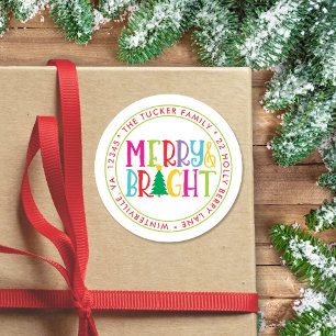 Merry & Bright Niedliche Weihnachtsrücksendeadress Runder Aufkleber