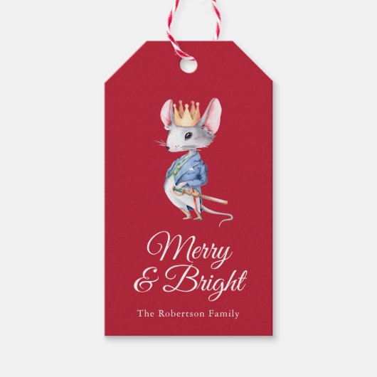 Merry & Bright Nutcracker Mouse Christmas Geschenkanhänger (Vorderseite)