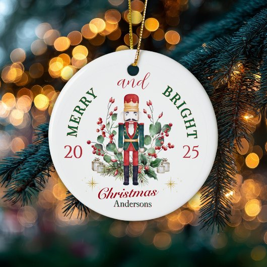Merry & Bright Nutcracker Solder Holly Berry Keramik Ornament