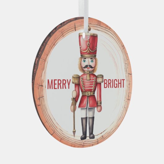 Merry Bright Nutcracker Toy Soldier Ornament Aus Glas (Vorderseite Rechts)