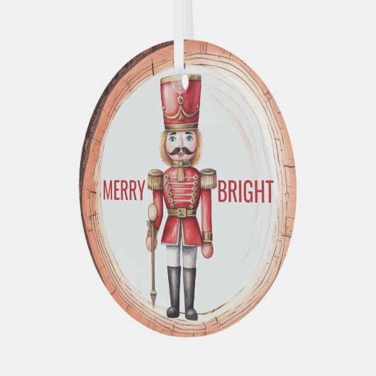 Merry Bright Nutcracker Toy Soldier Ornament Aus Glas (Vorderseite links)