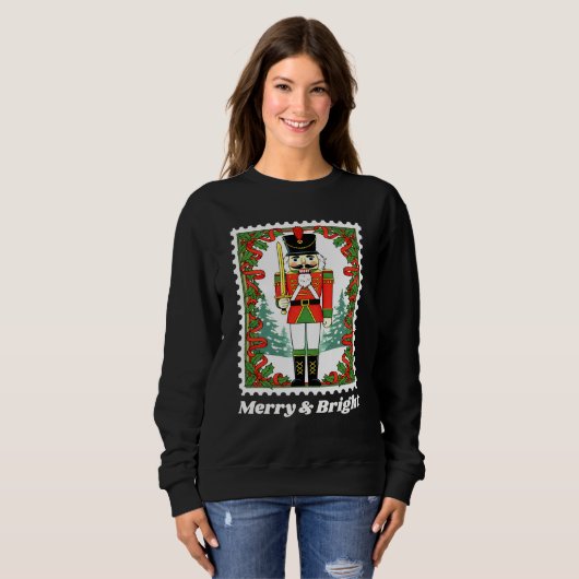 Merry & Bright Nutcracker Weihnachtspostpostage-Br Sweatshirt (Vorne ganz)