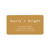 Merry + Bright Ocher Gold Christmas Address Adressaufkleber (Vorne)