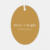 Merry + Bright | Ocher Gold Weihnachts-Foto Ornament Aus Metall (Vorderseite links)