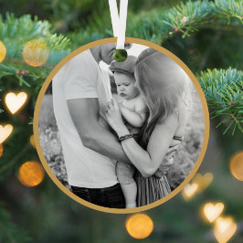 Merry + Bright | Ocher Gold Weihnachts-Foto Ornament Aus Metall