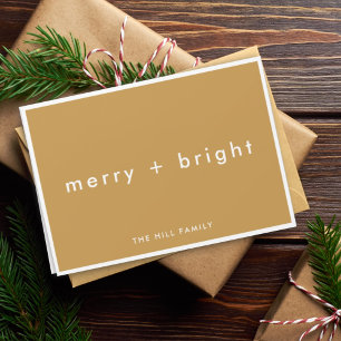 Merry + Bright   Ocher Mustard Gold Christmas Feiertagskarte