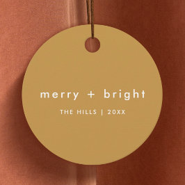 Merry + Bright | Ocher Mustard Gold Christmas Geschenkanhänger