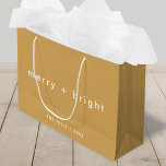 Merry   Bright | Ocher Mustard Gold Christmas Große Geschenktüte<br><div class="desc">Simple,  stylish,  trendy "merry   bright" christmas gift bag with modern minimalist typography in white on a rich ocher mustard yellow background. The greeting,  family name and year can be easily customized for a personal touch. A quirky,  unique christmas design to stand out from the crowd! #christmas #ocher</div>