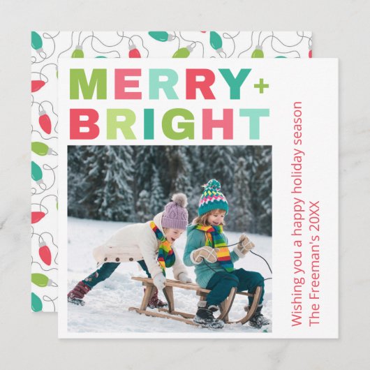 Merry + Bright One Foto Weihnachtskarte (Vorne/Hinten)