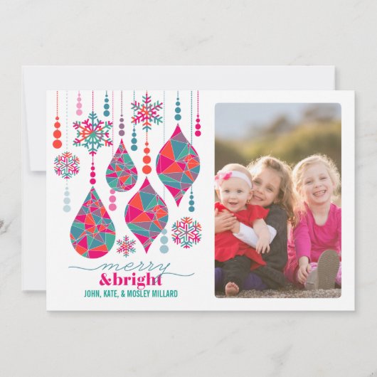 Merry & Bright Ornaments Feiertagskarte (Vorderseite)