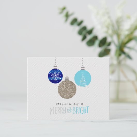 Merry & Bright Ornaments Urlaub Winter Postkarte (Stehend Vorderseite)