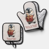 Merry & Bright Penguin Christmas Ofenhandschuh & Topflappen-Set (Vorderseite/Rückseite)