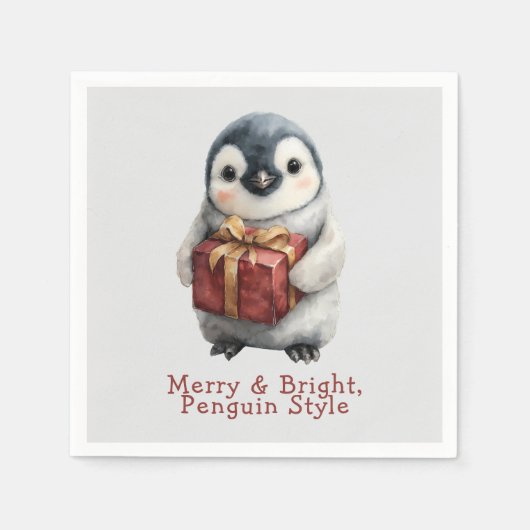 Merry & Bright Penguin Christmas Serviette (Vorderseite)