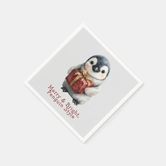 Merry & Bright Penguin Christmas Serviette (Ecke)