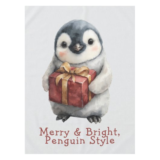 Merry & Bright Penguin Christmas Tischdecke (Vorderseite)
