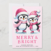 Merry & Bright Penguin Ice Skater Rosa Weihnachten (Vorderseite)
