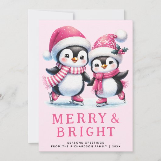 Merry & Bright Penguin Ice Skater Rosa Weihnachten (Vorderseite)