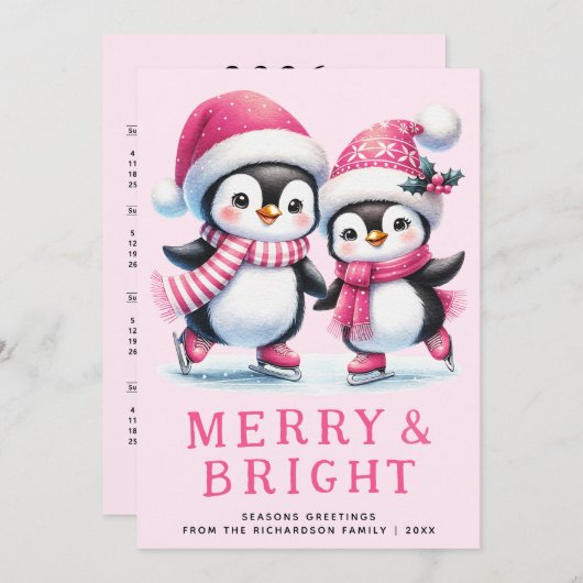 Merry & Bright Penguin Ice Skater Rosa Weihnachten (Vorne/Hinten)