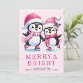 Merry & Bright Penguin Ice Skater Rosa Weihnachten (Stehend Vorderseite)