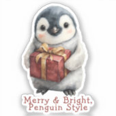 Merry & Bright Penguin Weihnachten Aufkleber (Vorderseite)