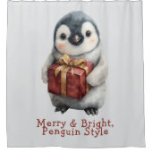 Merry & Bright Penguin Weihnachten Duschvorhang (Vorderseite)