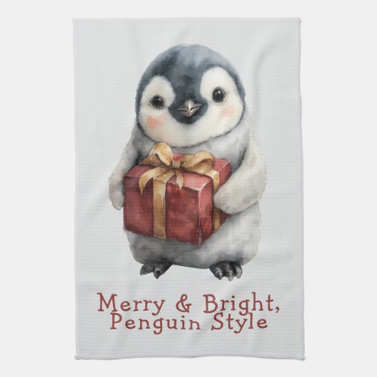 Merry & Bright Penguin Weihnachten Geschirrtuch (Vertikal)