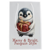Merry & Bright Penguin Weihnachten Mittlere Geschenktüte (Vorderseite)