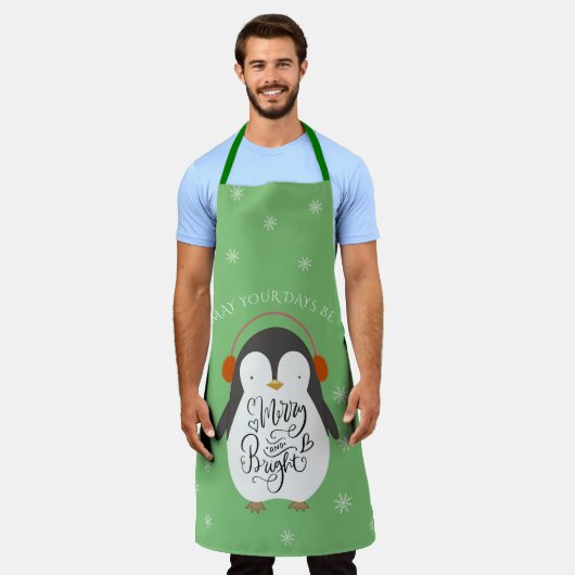 Merry Bright Penguin Whimsical Weihnachten Schürze (Getragen)